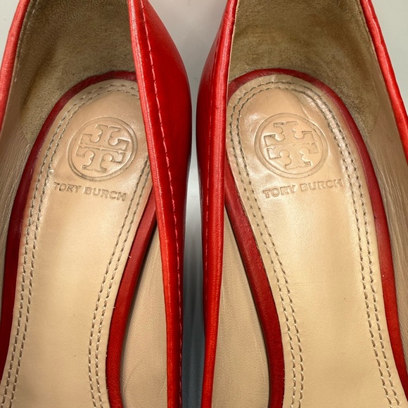 Tory Burch Scarlet Red Wedges with Gold Accent - Picture 7 of 13